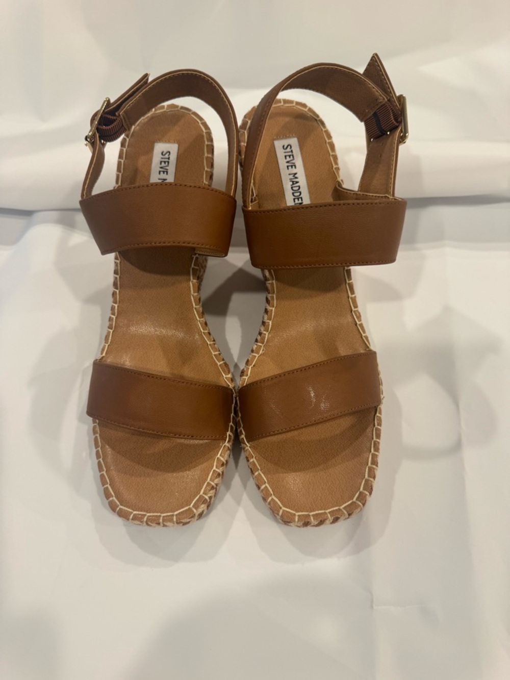 Steve Madden Cognac/Brown Leather Double-Strap Espadrille Sandals